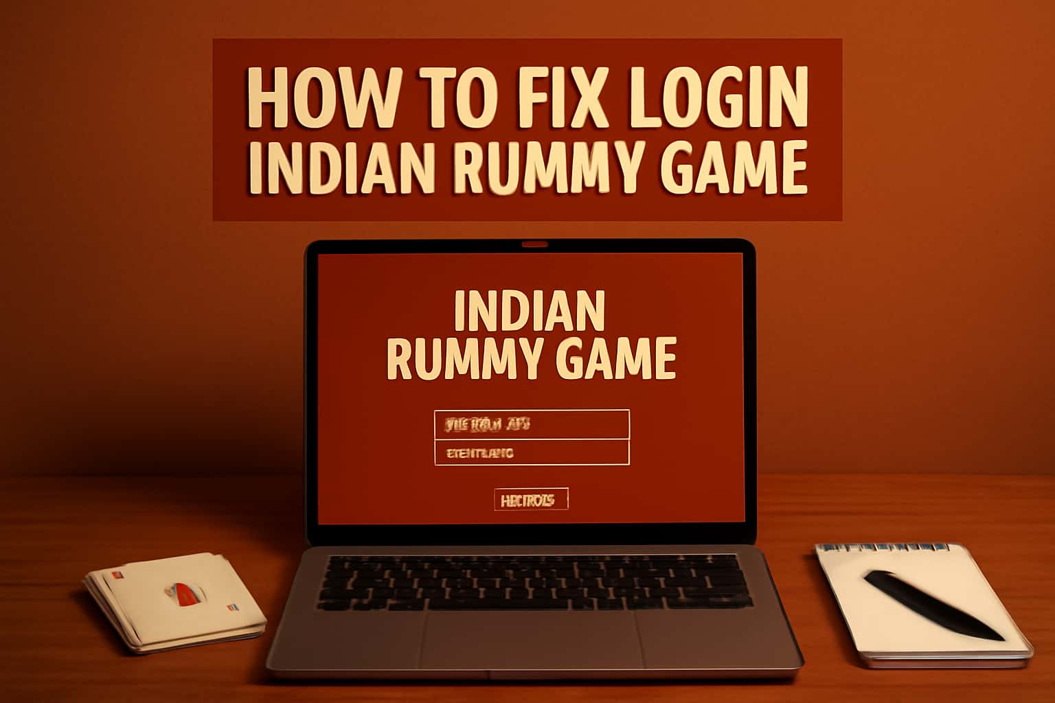 A professional graphic depicting troubleshooting login issues for the Indian Rummy Game.