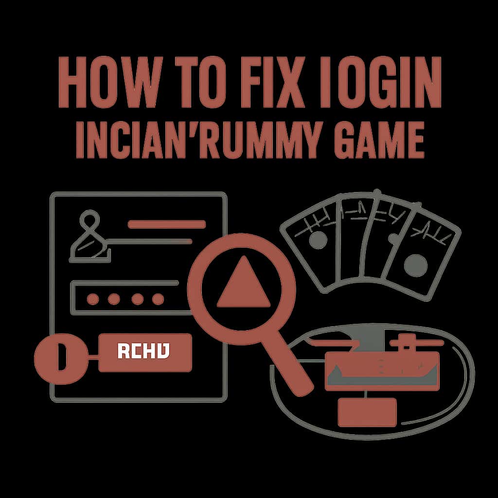 An educational diagram illustrating steps to fix login issues in the Indian Rummy Game.