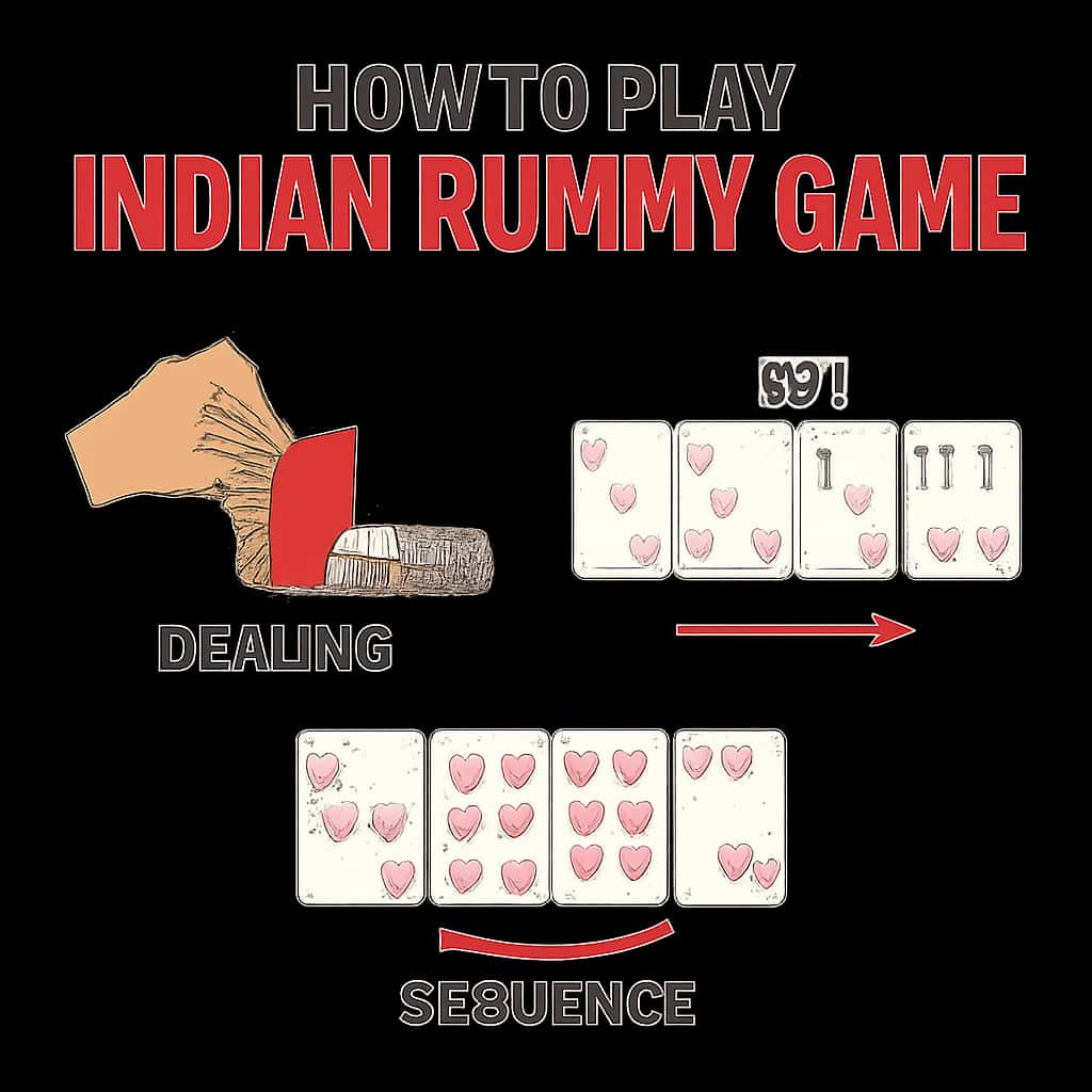 An educational diagram outlining how to play Indian Rummy Game.