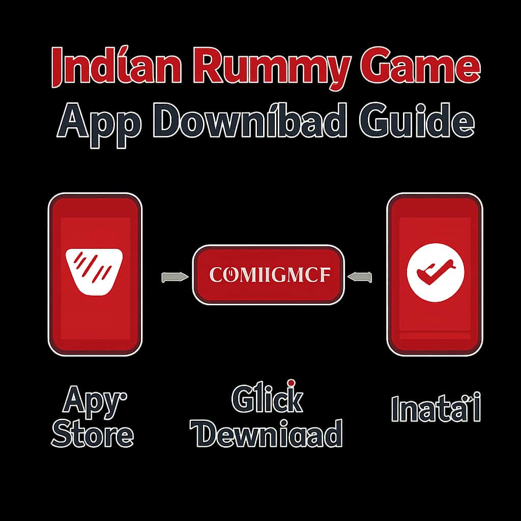 Educational diagram illustrating the steps for downloading the Indian Rummy Game app.