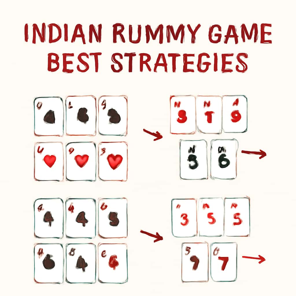 An educational diagram outlining strategies in the Indian Rummy Game.