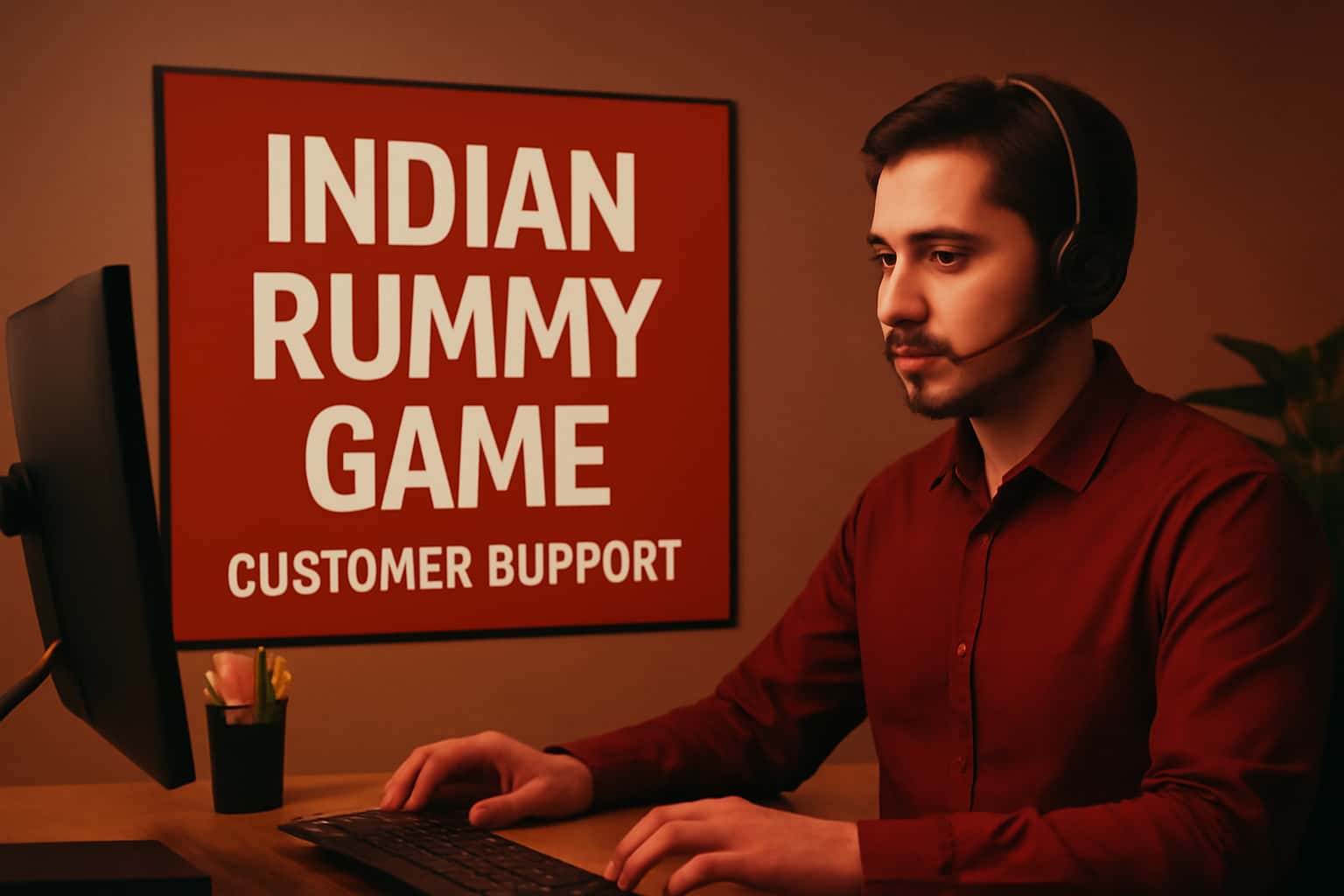 An informative scene depicting the Indian Rummy Game Customer Support theme.