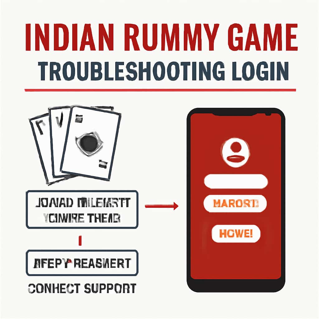 An educational illustration about troubleshooting login for Indian Rummy Game.